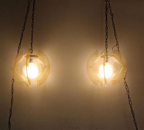 Pair Of Mid Century Modern Lucite String Hanging Chain Pendant Lighting