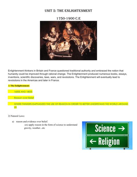 Note Guide Unit 5 The Enlightenment And Revolutions