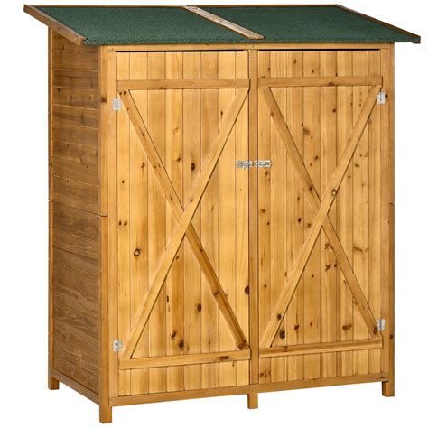 Outsunny Garden Wood Storage Shed W Flexible Table Hooks And Ground