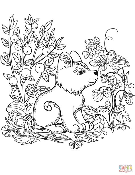 Puppy Dog In The Forest Coloring Page Free Printable Coloring Pages