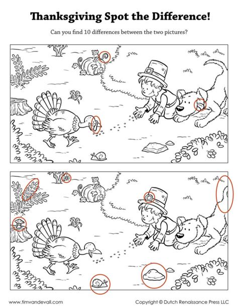 Thanksgiving Spot The Difference Answer Key Tims Printables