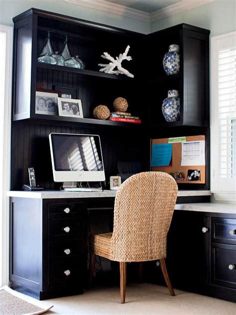Capitalize On A Corner Office Space By Extending Upper Cabinetry Into