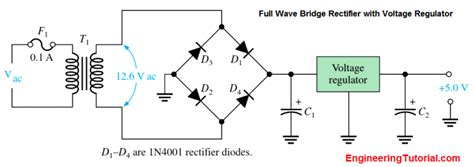 Full Wave Bridge Rectifier With Voltage Regulator Engineering Tutorial