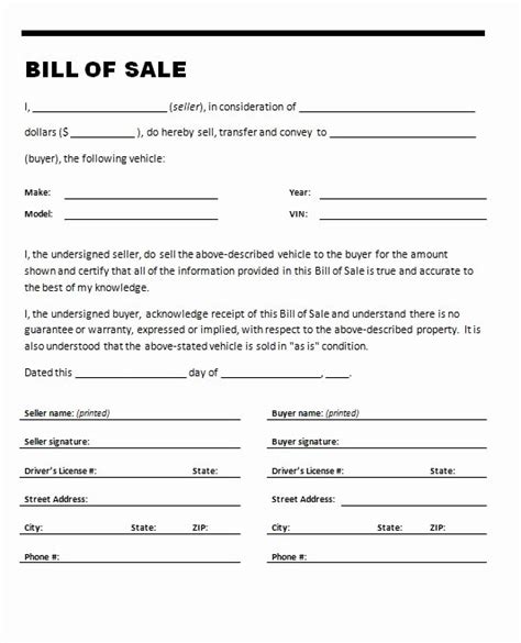 Bill Of Sale Texas Template