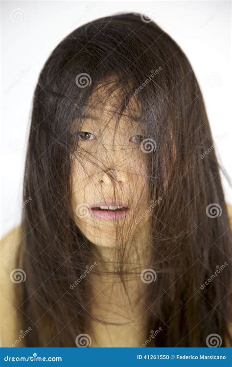 Sad Woman With Very Messy Hair Stock Photo Image