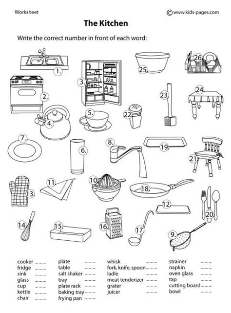 Kitchen Matching Bandw Worksheets Worksheets English Lessons For Kids