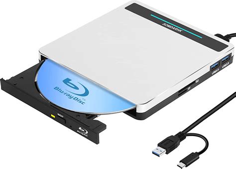 SOMDARHK Externes Blu Ray Laufwerk USB Type C BluRay CD DVD Laufwerk Extern Mit SD TF