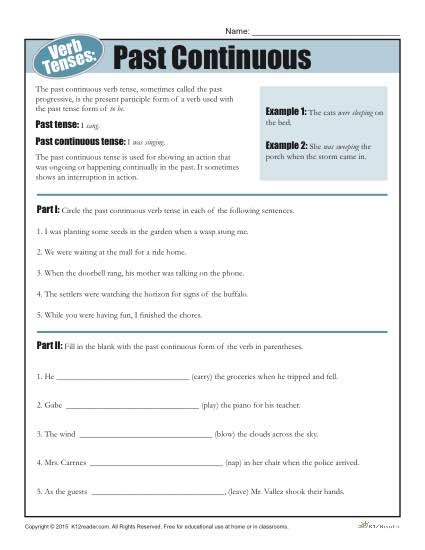 Past Continuous Tense Worksheets