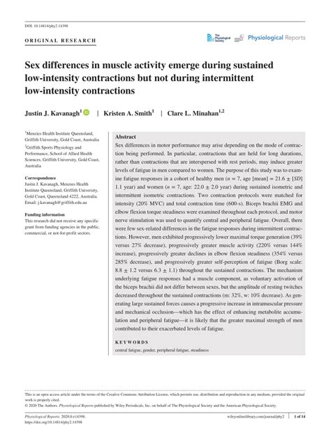 Pdf Sex Differences In Muscle Activity Emerge During Sustained Low‐intensity Contractions But