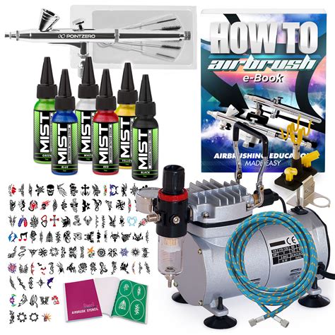 Temporary Tattoo Airbrush Kit 6 Color Set With Compressor And