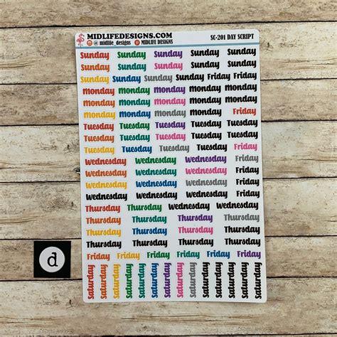 Days Of The Week Planner Stickers Color Days Of The Week Etsy