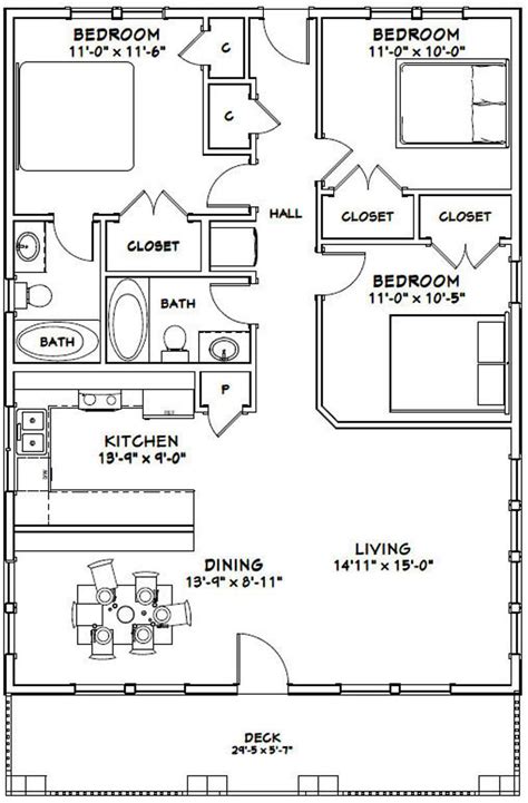 30x40 House 3 Bedroom 2 Bath 1200 Sq Ft Pdf Floor Plan