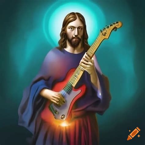 Artistic Representation Of Jesus Playing An Electric Guitar