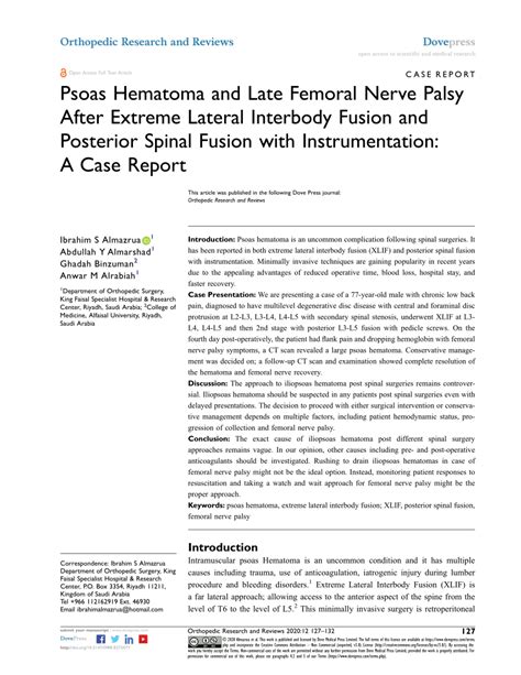 Pdf Psoas Hematoma And Late Femoral Nerve Palsy After Extreme Lateral