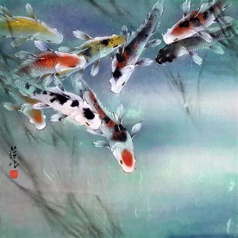 Koi Fish 鯉魚 By James Tan Chinese Brush Painting 嶺南派畫家 陳蘊化 Koi