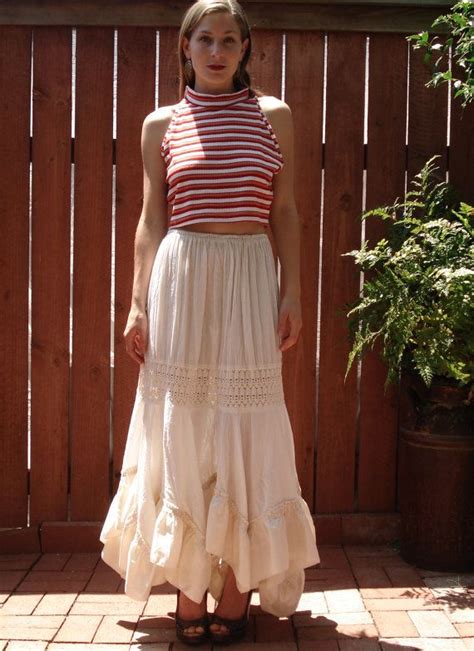 Off White Muslin Peasant Skirt Maxi Skirt Tiered W Crochet Etsy