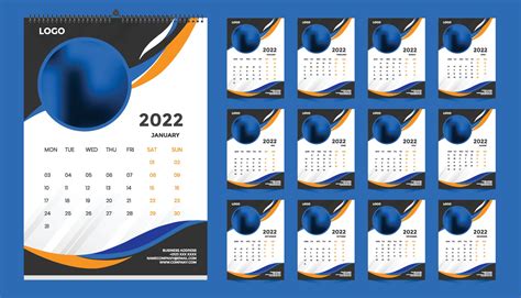 Monthly Wall Calendar Template Design For 2022 Year Week Starts On