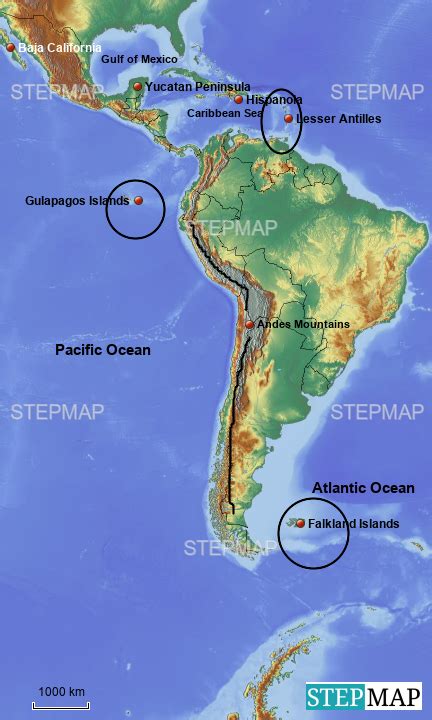 Stepmap Latin America Physical Features Landkarte Für Germany