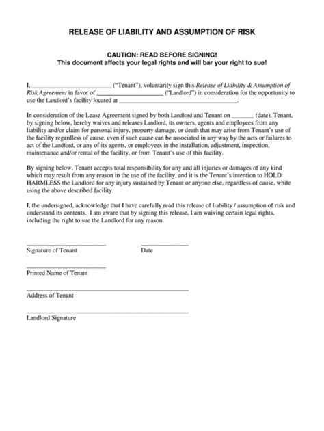 Printable Liability Release Form Template Printable Forms Free Online