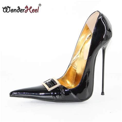 wonderheel new ultra high heel 16cm thin metal heel patent leather sexy extreme pointed toe slip