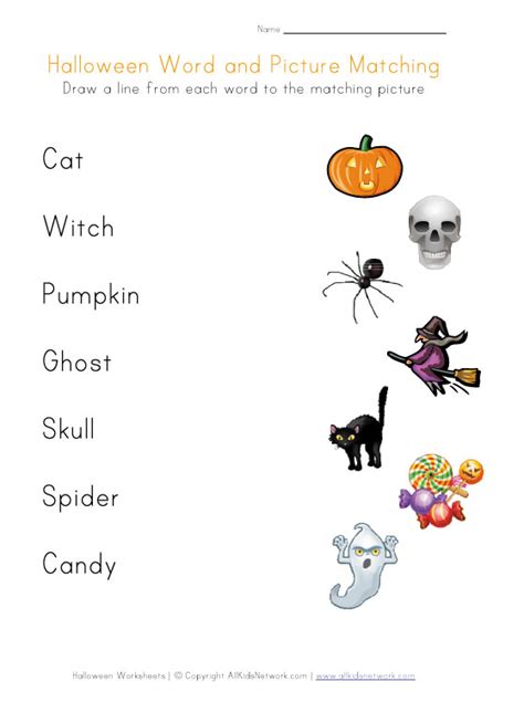 Halloween Word Matching Printable Worksheets