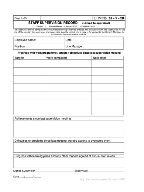 Employee Supervision Staff Supervision Printable Supervision Template