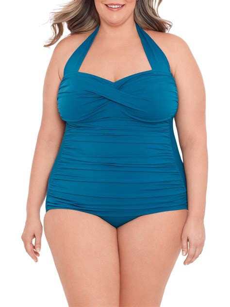 Simply Slim Women S Plus Solid Glam Sheath One Piece Swimsuit Walmart Com