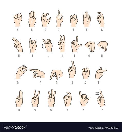 Deaf Mute Alphabet With Hand Gestures Set Vector Image Abecedario