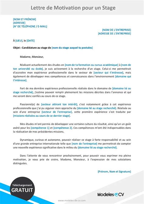 Exemple de Lettre de Motivation pour un Stage en 2023