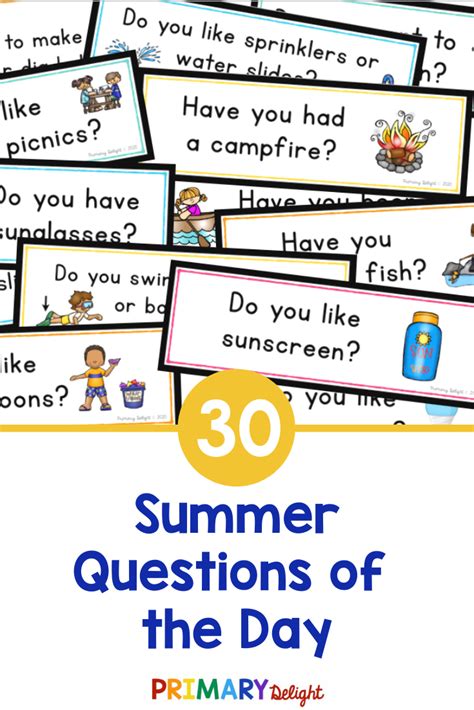 Summer Questions Of The Day For Preschool And Kindergarten Attendance
