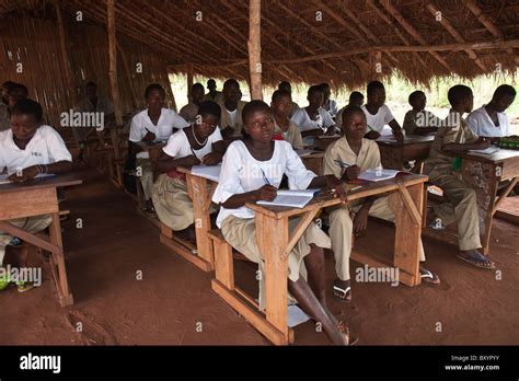 Students In An African Village Study During A Typical School Day Stock