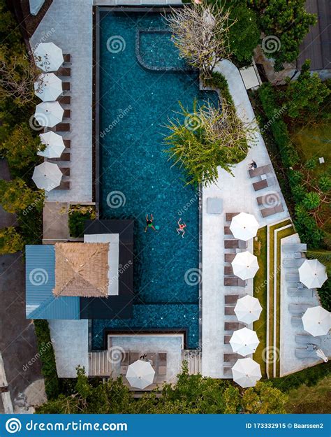 Top View Swimming Pool Drone View Pool Couple In Swimming Pool During