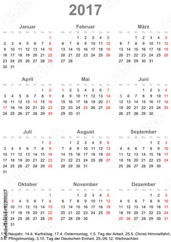 Einfacher Kalender 2017 Mit Gesetzlichen Feiertagen Für Deutschland