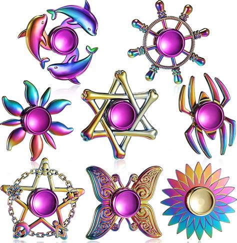 Buy 8 Pieces Rainbow Fidget Metal Spinner Cool Finger Spinners High Speed Hand Spinners Fidget