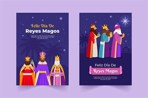 Free Vector Flat Reyes Magos Greeting Cards Collection