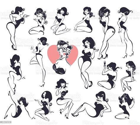 Large Pinup Girl Collection Stock Illustration Download Image Now
