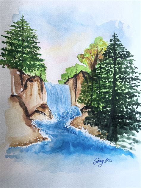 Watercolor Art Waterfall Creative Painting Quick Art Watercolor