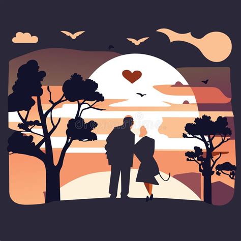 couple in love walking in the park at sunset vector illustration ai generated stock vector