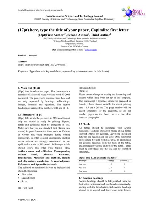 Template Word Document Home Ssru Journal Of Science And