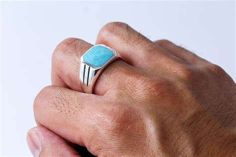 925 Sterling Silver Turquoise Classic Solid Band Ring - SilverMania925