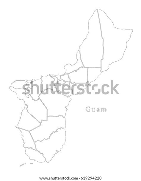 Guam Outline Silhouette Map Illustration Districts Stock Vector