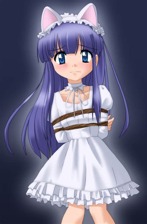 safebooru arms behind arms behind back bdsm blue eyes blush bondage box tie cat ears dress