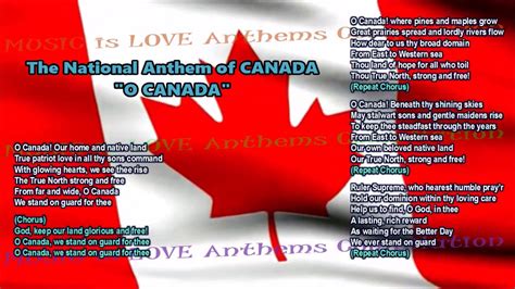 Canada National Anthem Full Version W Music Vocal And Lyrics And Provinces And Territories Flags
