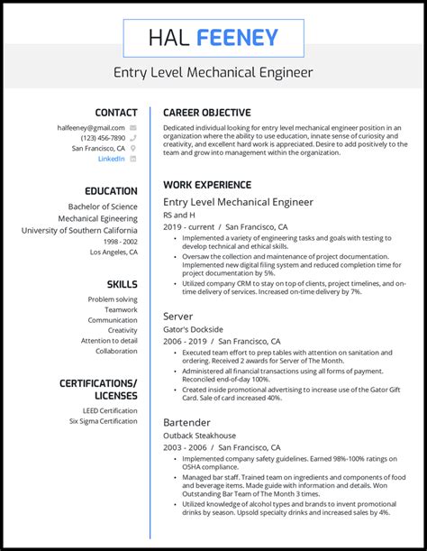 Best Mechanical Engineer Resume Format And Templates With Tips