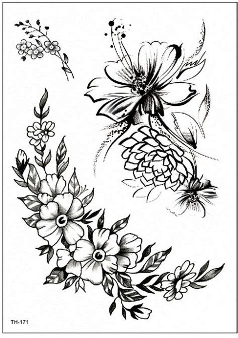 Arlet Vintage Black Wild Rose Flower Temporary Tattoo