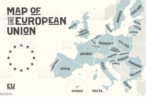 Poster Map Of The European Union With Country Names Stock Illustration