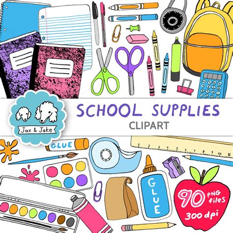 School Supplies Clipart School Supply Clip Art Pencil Etsy