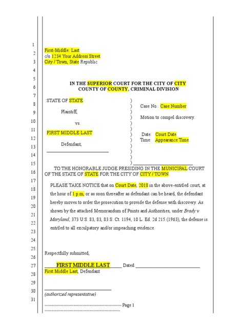 Trial exhibit list template is a trial exhibit list sample that that give information on document style, format and layout. Motion for Discovery Template | Brady V. Maryland ...