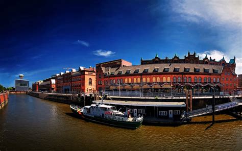 Wallpaper City Hamburg Germany River Rhine Promenade Sky