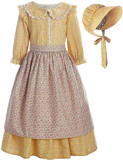 Relibeauty Pioneer Girl Costume Colonial Prairie Dress Yellow Pioneer